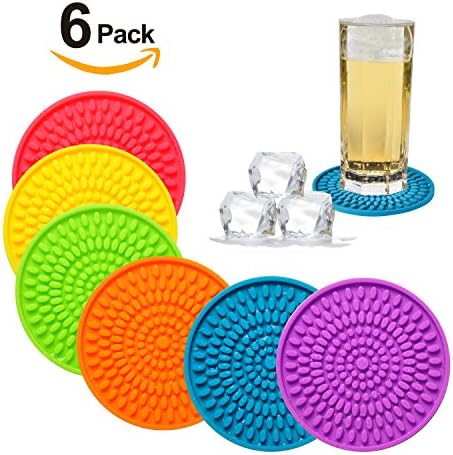 Silicone Drink Coasters Set-Deep Tray,Large 4.3 inches Size Protect Table Desk From Drinks, Beverage,Water or Alcohol Like Whiskey, Beer, Wine,Tropical Cocktails by Kindga … (Rainbow-oval)