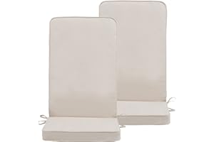 BEAN BAG BAZAAR Veeva Outdoor High Back and Seat Cushion, Garden Chair Seat Pad, Water Resistant Chair Cushion, Waterproof Material, Outdoor Cushions for Chair Patio Furniture (Natural, 2)
