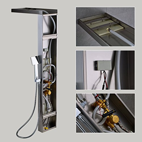 AuraLum Zeitgenössisch Thermostat Duschsäule mit LCD Wassertemperatur Digitalanzeige Duschpaneel Wasserfall Regendusche Massagedüsen inkel. Handbrause - 6