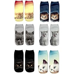 Calcetines de las mujeres de las muchachas lindas del calcetín del gato 6PC Calcetines de las medias del deporte calcetines del tobillo