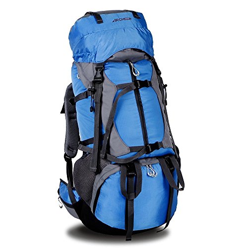 Preisvergleich Produktbild Camping Rucksack, ARCHEER Wasserdicht Trekkingrucksack Wanderrucksack 55L+10L wandernde Leichte Wasserdicht Tasche mit Regen-Abdeckung für Camping Bergsteigen Klettern und Reisen (Blau)