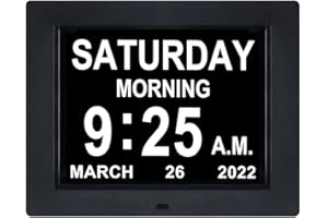 Gsituk 8 inch Digital Dementia Clock with 5 Alarms 3 Medicine Reminders, Digital Calendar Wall Clock with Day and Date for Seniors(black)