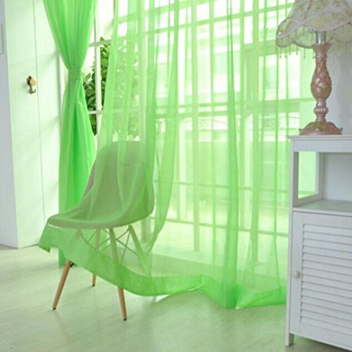 Ouneed Fashion 2 PCS Pure Color Tulle Door Window Curtain Drape Panel Sheer Scarf Valances (Green)