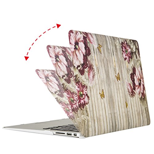 MOSISO Ultra Slim Plastik Hartschale Schutzhülle Snap Case für MacBook Air 13 Zoll (A1466 / A1369), Grau Vertikale Hölzerne Schmetterling Blume - 2
