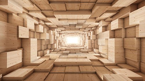 Vlies Fototapete 500×280 cm – 3 Farben zur Auswahl – Top – Tapete – Wandbilder XXL – Wandbild – Bild – Fototapeten – Tapeten – Wandtapete – Abstrakt Tunnel Holz 3D geometrisch a-B-0035-a-b - 2