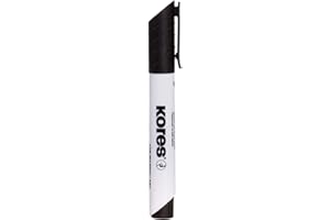 Kores - K-Marker XW1 : Marqueur Noir pour Tableau Blanc à Pointe Ronde, Effaçable à Sec et à Encre à Faible Odeur, Fournitures Scolaires et de Bureau, Paquet de 12