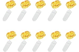 PAWARSO Luci LED a Batteria, 10 Pezzi 1M 10LED Luci Stringa Filo Di Rame Lucine Decorative a Batteria per Natale,Decorazione di Nozze, Matrimonio, DIY, Festa (Bianco Caldo)