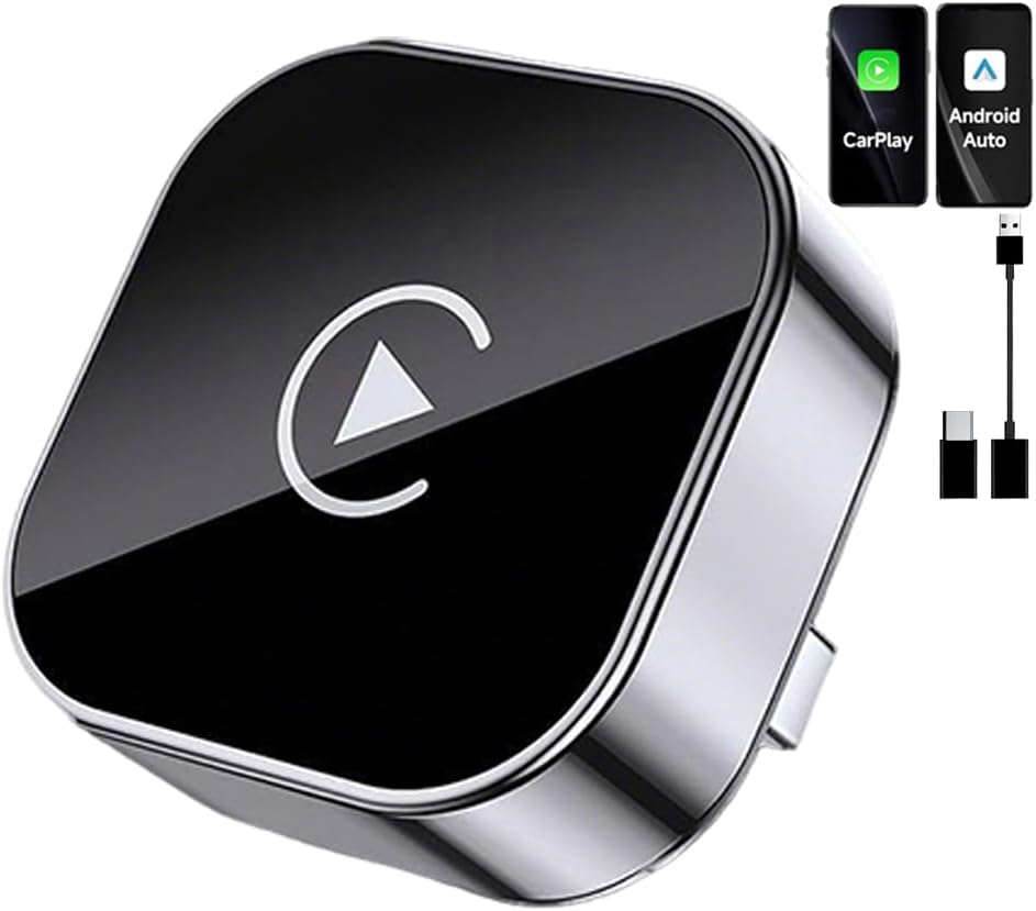 2 en 1 Adaptador CarPlay Inalámbrico, Bluetooth V5.3 Conexión Estable, WiFi 6 de Doble Banda de Alta Velocidad, USB A/C, Bluetooth Car Play Wireless Adapter Dongle para iPhone iOS 10+ & Android 11+