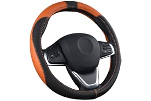 LOVEAUTO OFZVEO Cubierta del Volante Fundas para Volante de Cuero Universal 37-38cm / 15" Antideslizante Transpirable Durable (Naranja)