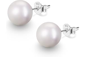 Gold Gala Pendientes de Perlas Blanca Plata de Ley 925 para Mujeres, Cierre Presión Hipoalergénicas