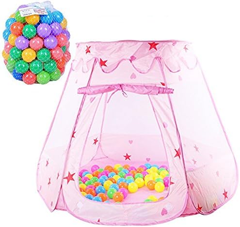 TOPFIRE Children Play Tent Indoor and Outdoor Easy Folding Ball Pit Play House Baby Beach Tent with 100 PCS Colorful Balls (Pink)