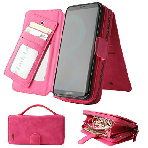 Galaxy S8 Hülle, Lively Life PU Leder Wallet Hülle Multifunktions Abnehmbare Reißverschluss Schutzhülle Flip Case Cover mit Kartenfächer Card Slot Geldbörse Geldbeutel Schutz Tasche für Samsung Galaxy S8 - Rosa