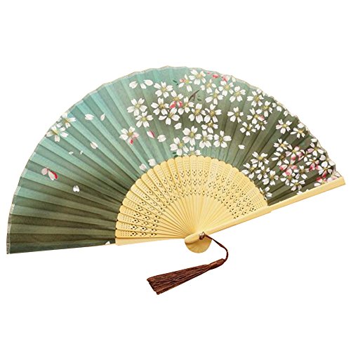 Highdas Geschenk-Hochzeitsfest-Dekor Chinesischer japanischer Art-Kirschblumen-Druck-Handheld-faltende Handventilator-Olivgrün