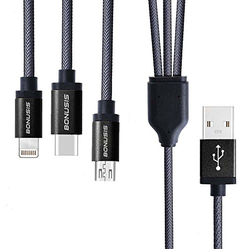 USB-Kabel Lightning-Kabel Ladekabel USB 3 in 1 Kabel 4FT/1.2M (USB Type C/Lightning/Micro USB Connectors) und 2 in 1 Funktion(Fast Charge und Lightning Data Sync) [Type C+Lightning+Micro, Schwarz] - 4
