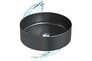 Starbath Plus - Lavabo en céramique - Forme ronde - Noir Mat - Dimensions 35 x 35 x 12 cm - Idéal pour les plans de travail dans la salle de bains et les meubles de toilettes