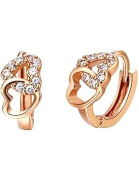 findout Silber Herz zu Herz-Kristall-Ohrringe. Geschenk für Frauen Mädchen Kinder (F555) (Rose vergoldet)