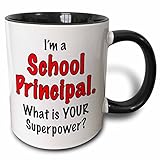 3dRose Im a school principal what is your superpower. Red. - Two Tone Black Mug, 11oz (mug_193262_4), 11 oz, Black/White