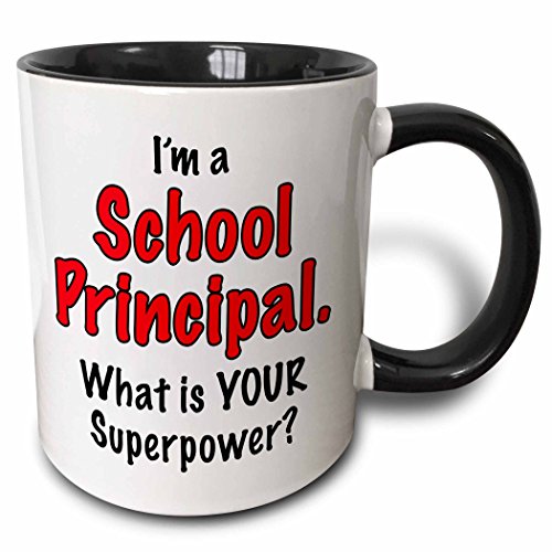 3dRose Im a school principal what is your superpower. Red. - Two Tone Black Mug, 11oz (mug_193262_4), 11 oz, Black/White