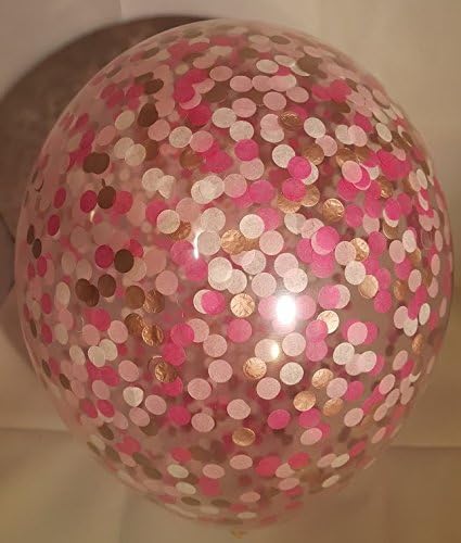 Pantaloons 6 x Rose Gold, White Dark Pink Fuschia and Pale Baby Pink 11" confetti balloon with FREE ribbon
