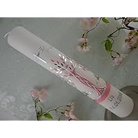 Kommunionkerze Lebensbaum rosa silber Taufkerzen Kommunionkerzen handmade für Mädchen 300/50 mm mit Name und Datum