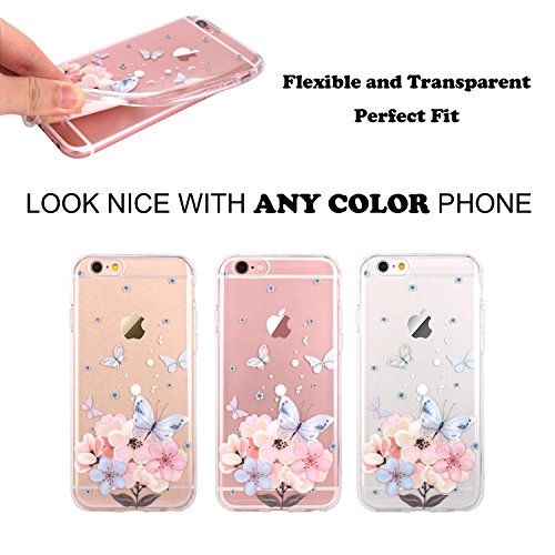 iPhone 6 Case, iPhone 6S Case, JIAXIUFEN Girl Floral TPU Silicone Gel Soft Clear Case Cover for Apple iPhone 6 6S - Light Pink Butterfly Flower