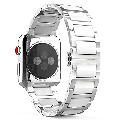 MoKo Bracelet Apple Watch Series 3 / 2 / 1, Bracelet Remplacement en Inox Céramique, avec fermoir boucle de papillon pour iWatch 42mm(Compatible avec 2017 Nouveau Series 3), Blanc