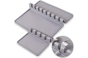 Cozihom Silicone Spoon Rest Set, Spoon Holder for Stove/Table Top, Utensil Rest with Drip Pad, Heat-Resistant Kitchen Utensil Holder for Spoons, Ladles, Whisk, 2 Pack