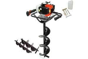 ClaShop Mototrivella a scoppio 62cc 5,2CV con 3 punte Ø100mm, 150mm, 200mm + prolunga Miscela Benzina:Olio DEMON Trivella Trivellatrice da giardino Motore