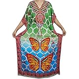 Indiatrendzs Women's Kaftan Nighty Light Viscose Butterfly Printed Evening Wear Long Kaftan Dress 54"