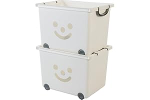 Iris Ohyama, Juego de 2, cubos de almacenamiento, 34 Lapilable, con ruedas y asa, dormitorio, sala de juegos - Kids Box KCB-43 - Blanco