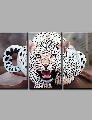 OFLADYH Ready to Hang Stretched Museum Quality Hand-Painted Oil Painting Canvas Wall Art Animals leopard Three Panels
