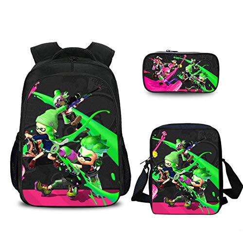 JKAINI Mochilas para Niños Splatoon Impreso, Mochila + Messenger Bag + Caja De Lápices Combinación Paquete,D-OneSize