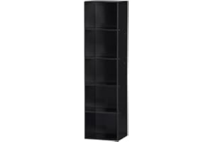 Hodedah Import Bookcase, Multi-Purpose Unit, Space-Saving & Stylish Storage, Slim and versatile design, 5 Shelf, 30D x 40.4W x 150.1H cm Dimensions, Black