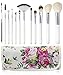 EmaxDesign 12 Pieces Professional Makeup Brush Set Goat Hair Wood Handle Foundation Blending Blush Eye Face Liquid Powder Cream Cosmetics Brushes Kits With Rose Pattern Case