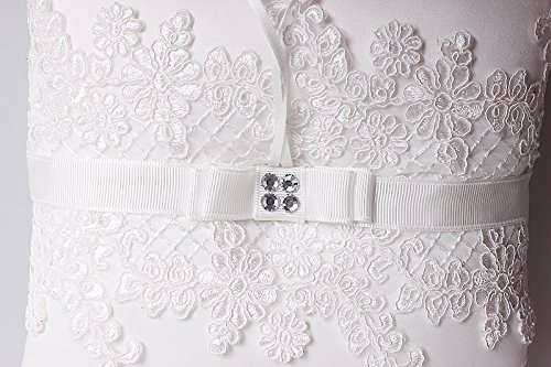Hochzeit Ringkissen Kissen with Embroider Flower and Mesh 21cm*21cm—Ivory - 3