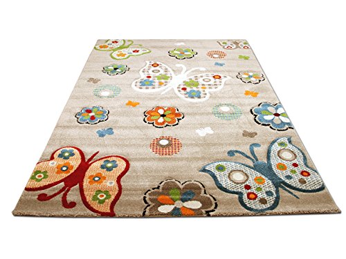 Kinder und Spiel Teppich Savona Kids Beige Schmetterlinge Bunt in 5 Größen - 2
