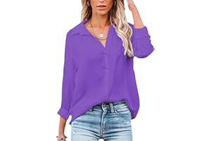 NONSAR - Blusa para mujer de manga larga y cuello de pico, con botones, elegante, informal, para el trabajo