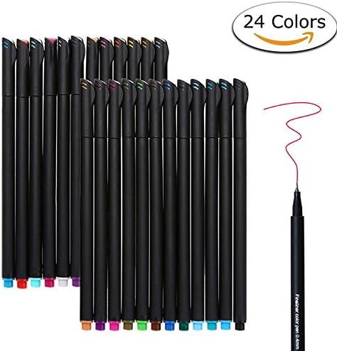 24 Fineliner Color Pens Set, 0.4mm Fine Line Colored Sketch Writing Drawing Pens for Bullet Journal Planner Note Taking and Coloring Book, Porous Fine Point Pens Markers
