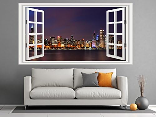 Chicago Skyline Landscape Window Scene Huge 130cm x 70cm Wall Sticker Art Mural Decal America
