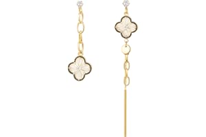 Emibele Clover Dangle Earrings for Women Girls, 925 Sterling Silver Post Four Leaf Asymmetrical Drop Dangle Earrings with Sparkle Cubic Zirconia Piercing Earrings Jewelry Gifts, Gold
