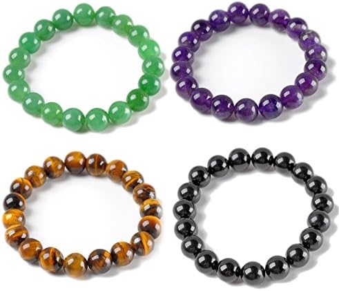 JSDDE 7 Chakra Lava Stone Gemstone Beads Healing Crystal Yoga Meditation Bracelets for Men Women (Amethyst+Tiger Eye+Black Agate+Green Adventurine)