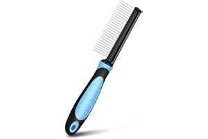 Flexzion Peigne pour chien – Brosse de toilettage pour animaux de compagnie et chat avec lame en acier inoxydable pour petits animaux et chiots morts emmêlés Outil de coupe de poils avec dents