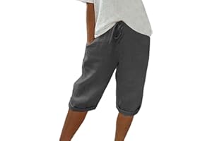 WDCHAOYUE Sommerhose Damen Leicht Sommer Einfarbig Kurze Hosen Leinenhose Mit Kordelzug Casual Pants Hohe Taille Caprihose Stoffhose Bequeme Freizeithose Frauen Elegant Loose Fit Strandhose Outdoorhose