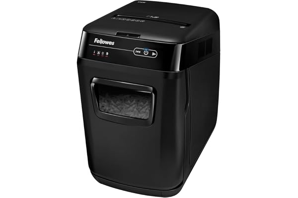 Fellowes Destructeur de Documents Automatique AutoMax 150C, Coupe Croisée, Sécurité DIN P-4, 150 Feuilles, Corbeille 32L, Professionnel, Auto Reverse, Silencieux, Mise en Veille Automatique, 4680101
