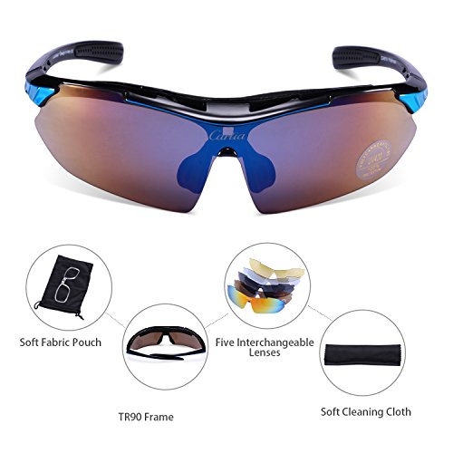 Carfia Multi TR90 UV 400 Outdoor Sport Brille Polarisiert Sonnenbrille Radbrille mit 5 wechselbare Linsen für Skilaufen Golf Radfahren Laufen Angeln Baseball - 4