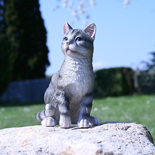 Katzenfigur, Deko-Figur graue Katze aus Kunstharz für Garten und Haus, ca. 10 cm x 8 cm x 13 cm - 5