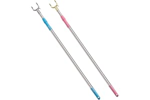 LLHQAMT Closet Hook Pole, 2 Pieces 1.5 Meters (59in) Closet Hook, Telescopic Clothes Hook Steel Clothes Pole, Suitable For Wardrobe, Clothes Line, Hanger, Hanger Pole (Blue+Pink)