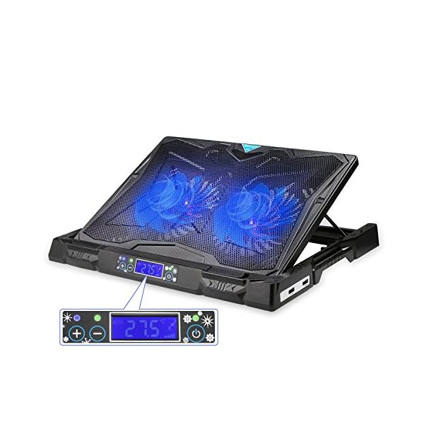 Tecknet Auto Laptop Cooling Pad Fits 12"-17.3" Notebooks， Adjustable Height Gaming laptop cooler With 2 USB ports And 2 Powerful Fans, Silent Ergonomic Laptop Fan Stand For Desk with LED display
