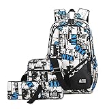 mochilas escolares grandes juveniles  Mioy Tres piezas set adolescentes mochilas escolares lona estampados mochila Hombres 15 Pulgadas ordenador portatil backpack (Blanco)
