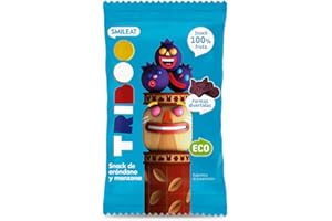 Smileat - TRIBOO Snacks de Fruta sabor Arándano y Manzana - Aperitivo para Niños - Alternativa a Gominolas y Chuches - Ideal para el Cole y Meriendas - 25gr